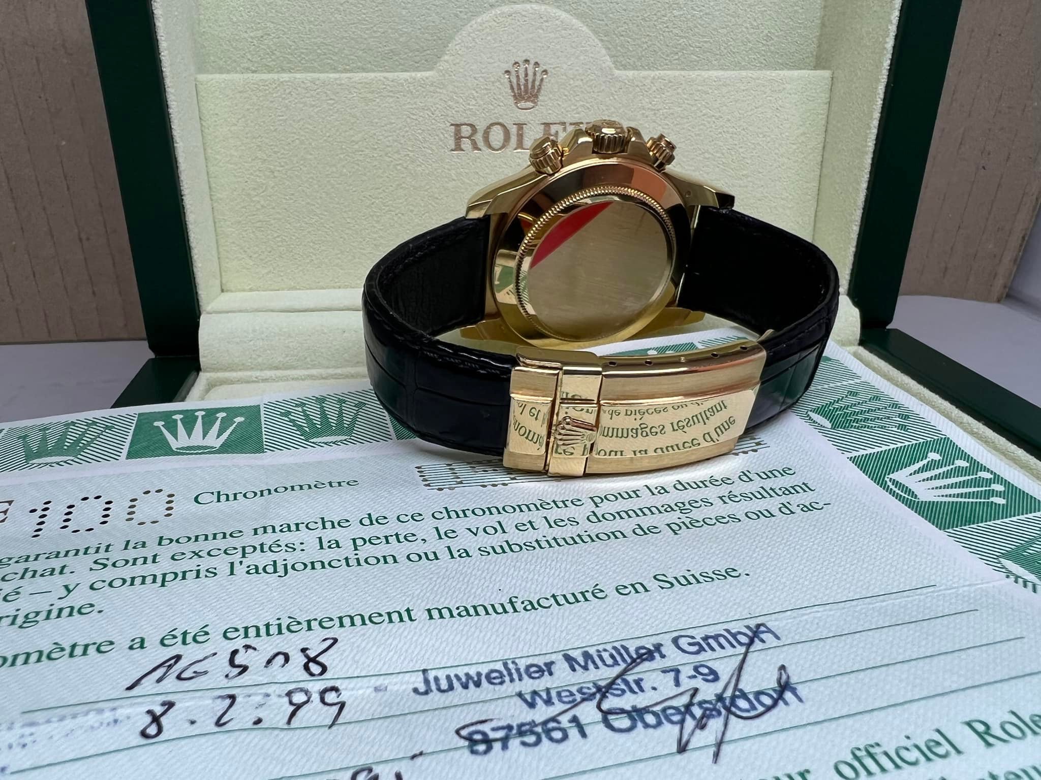 Rolex Daytona 舊裝 Zenith 白面 全黃金皮帶 16518 U頭 出世紙