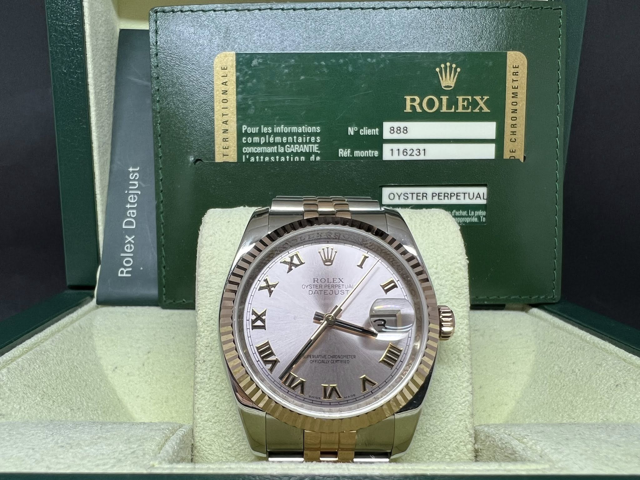 Rolex Datejust  36mm 玫塊金鋼 粉紅面羅馬字 116231 G頭 行貨