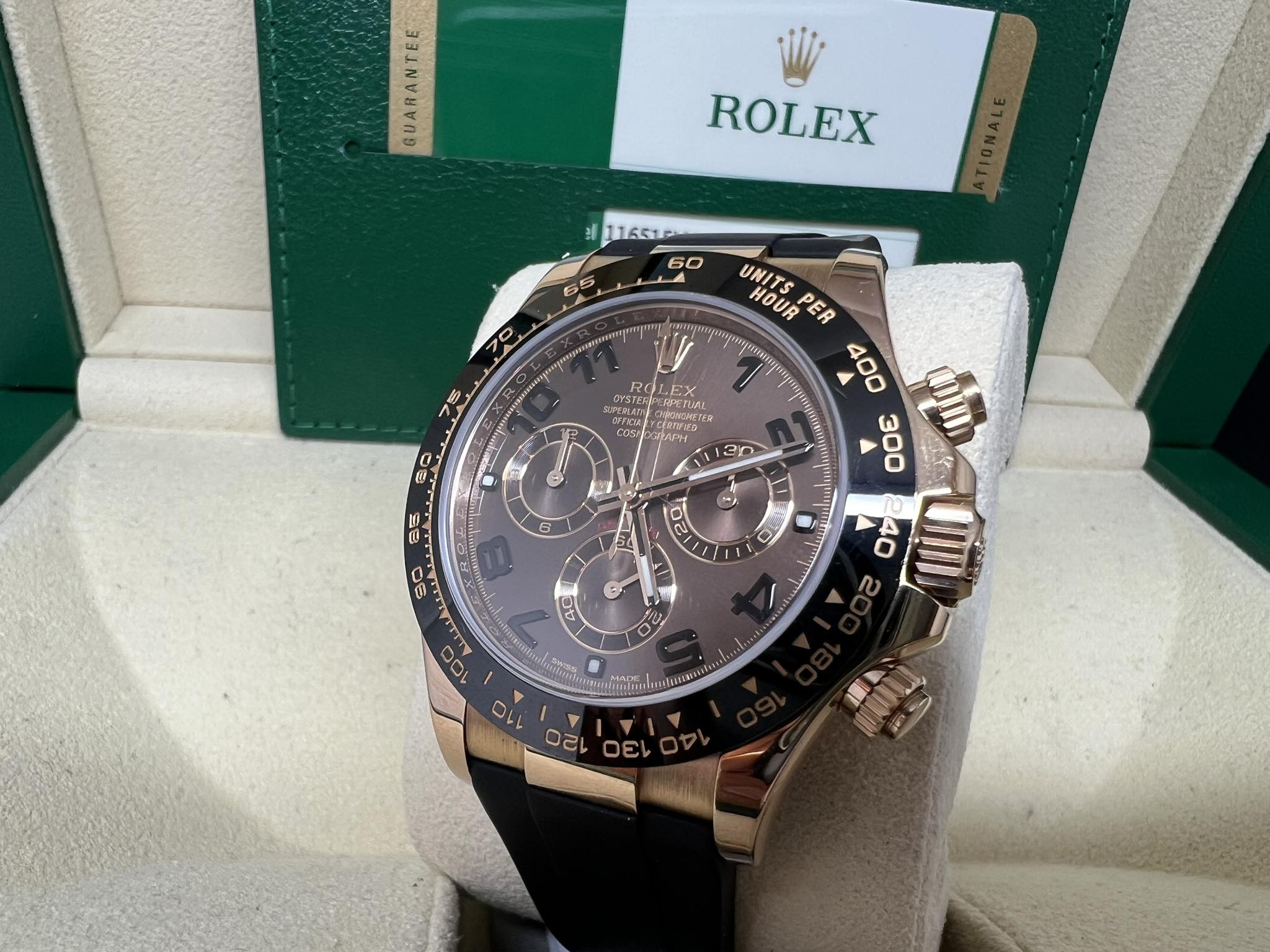 Rolex Daytona  全玫瑰金朱古力面 已換 RB 膠帶 116515LN 2016年錶 行貨