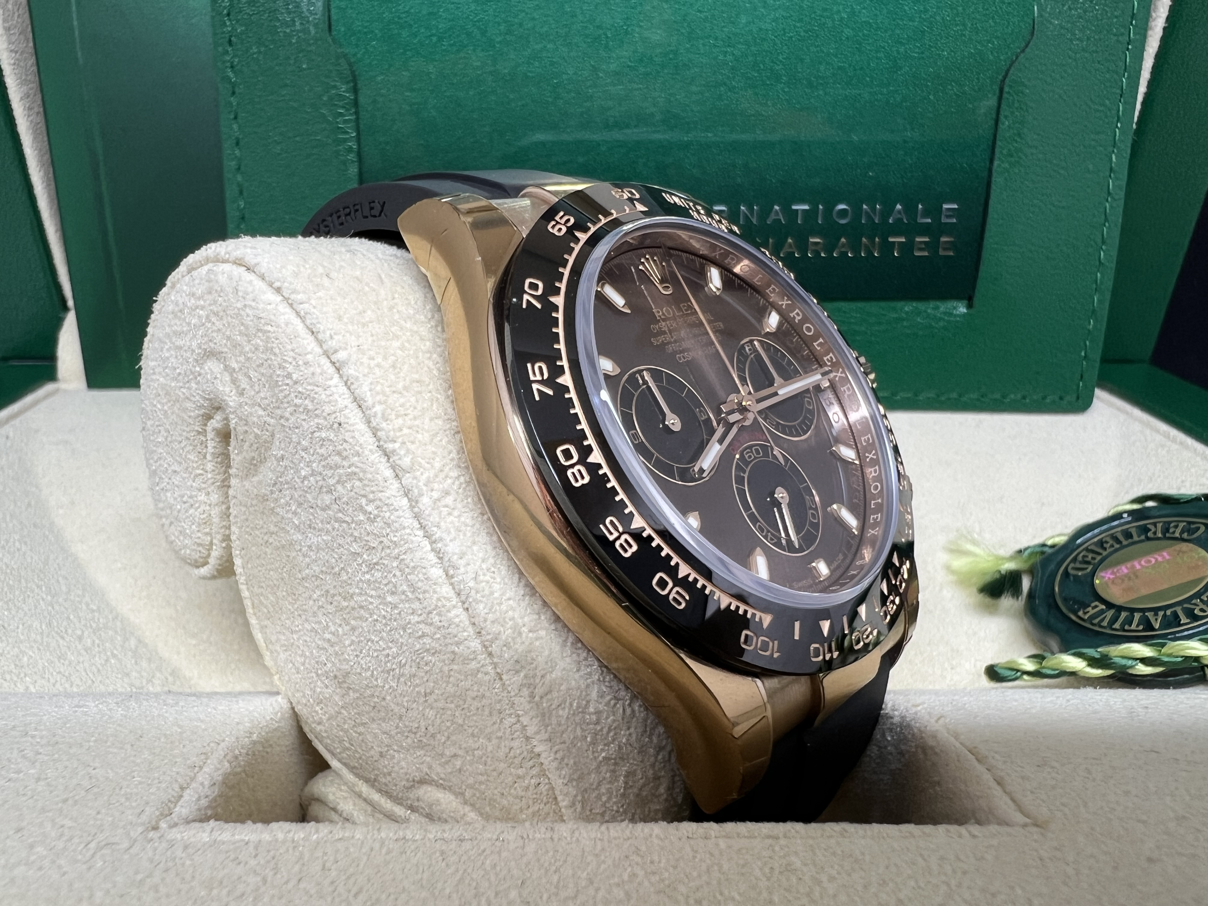 全新未用品 Rolex Daytona 116515LN 全玫瑰金膠帶新朱面 2021年錶 有原廠膠紙