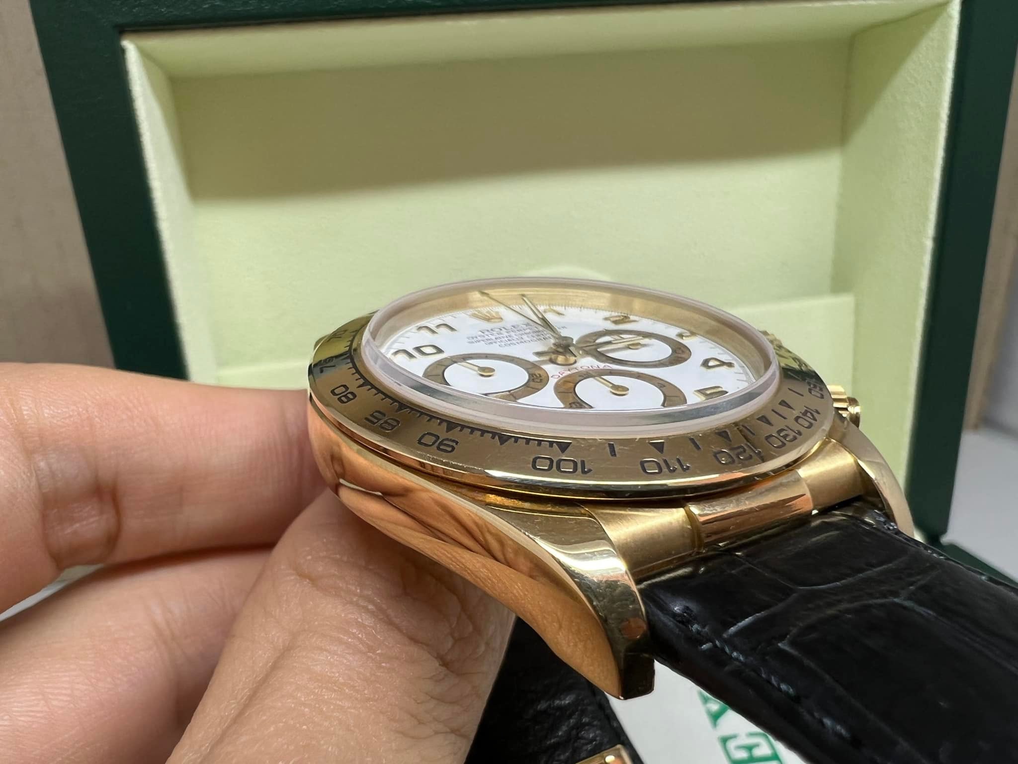 Rolex Daytona 舊裝 Zenith 白面 全黃金皮帶 16518 U頭 出世紙