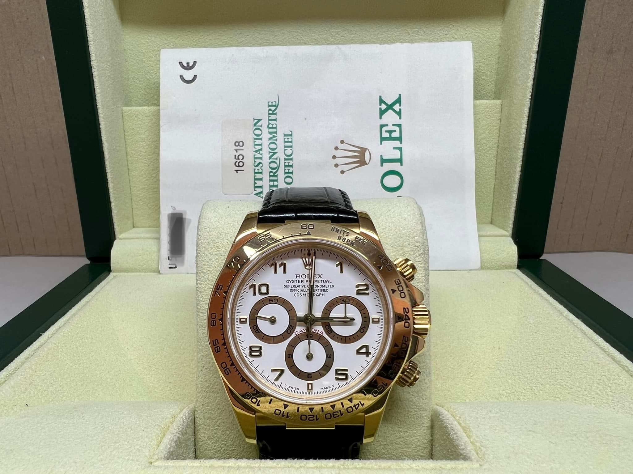 Rolex Daytona 舊裝 Zenith 白面 全黃金皮帶 16518 U頭 出世紙