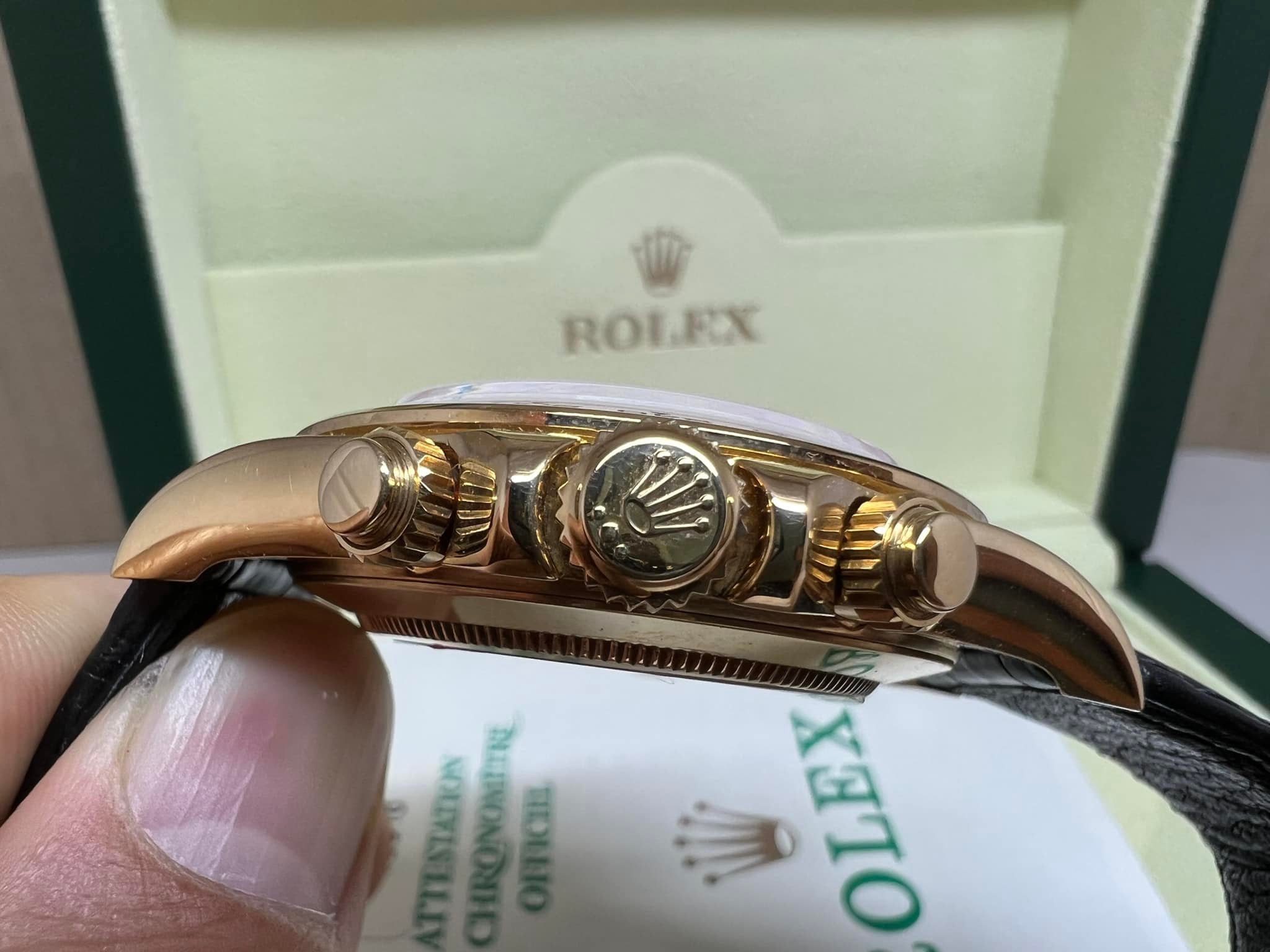 Rolex Daytona 舊裝 Zenith 白面 全黃金皮帶 16518 U頭 出世紙