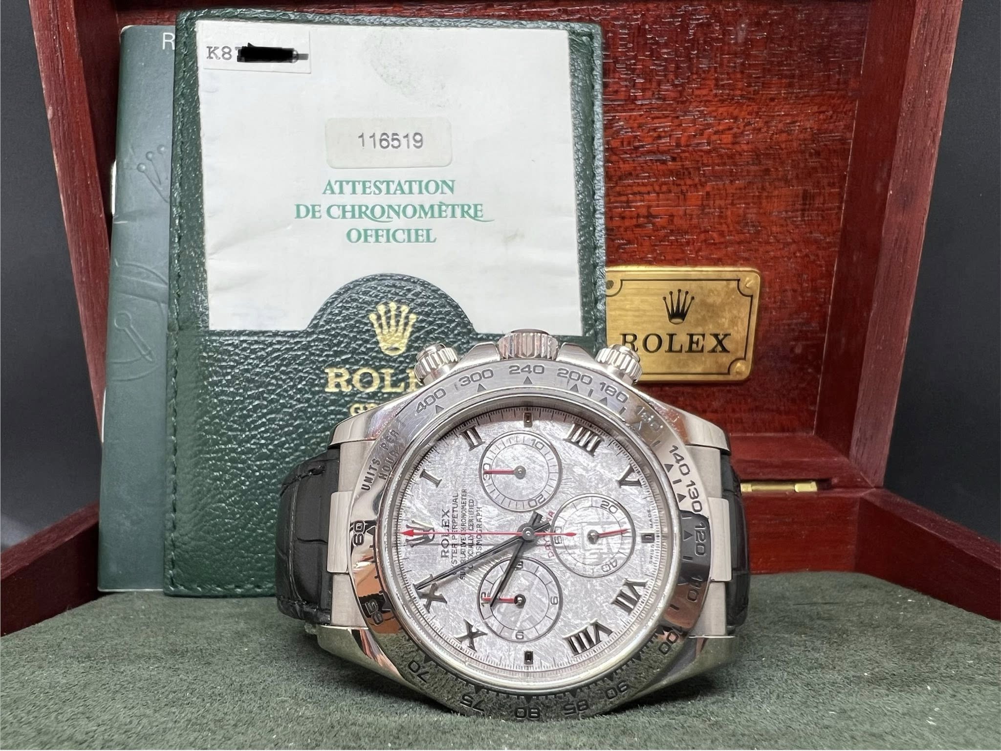 Rolex Daytona 全白金皮帶隕石面 116519 met K頭 出世紙