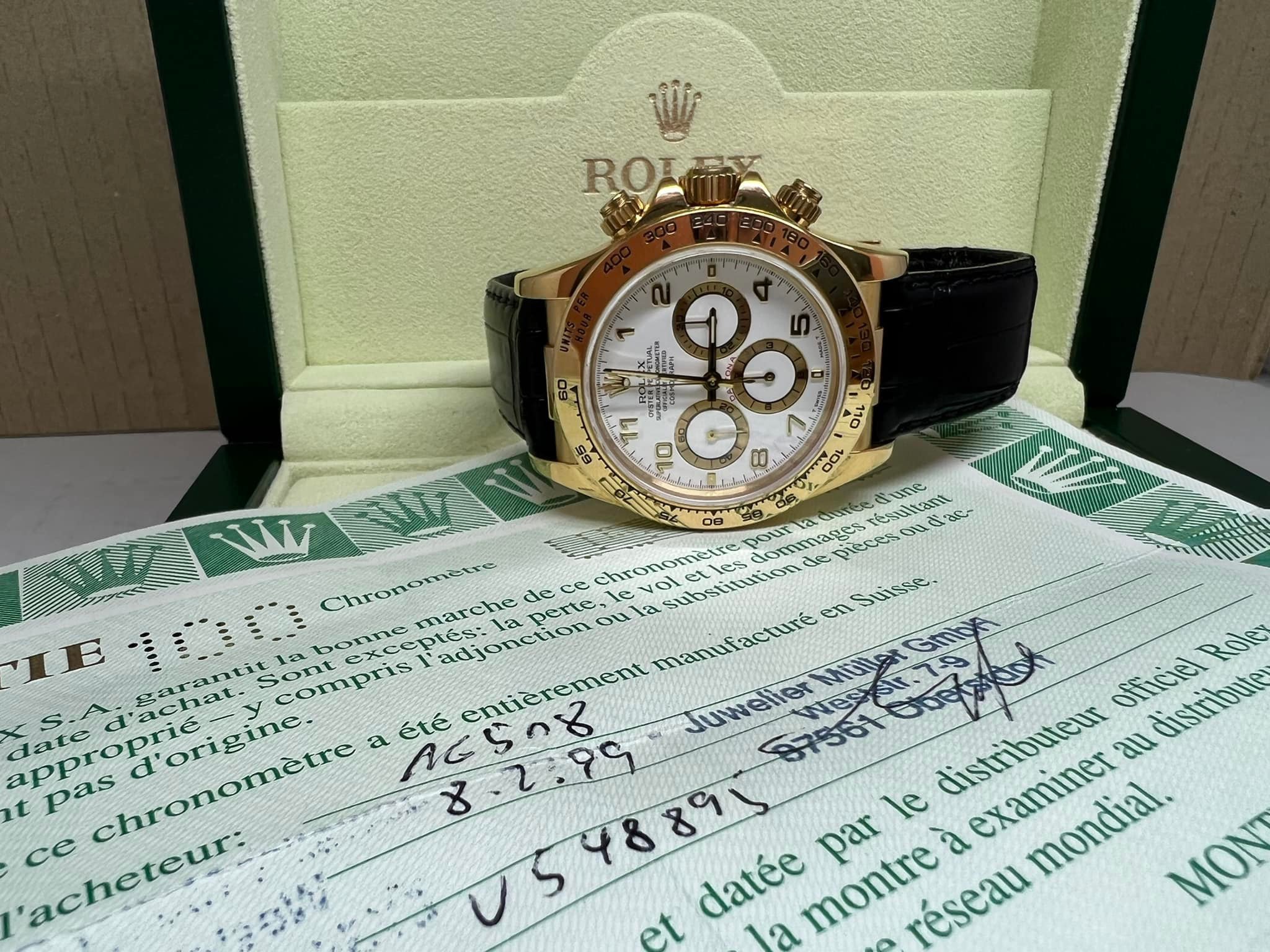 Rolex Daytona 舊裝 Zenith 白面 全黃金皮帶 16518 U頭 出世紙