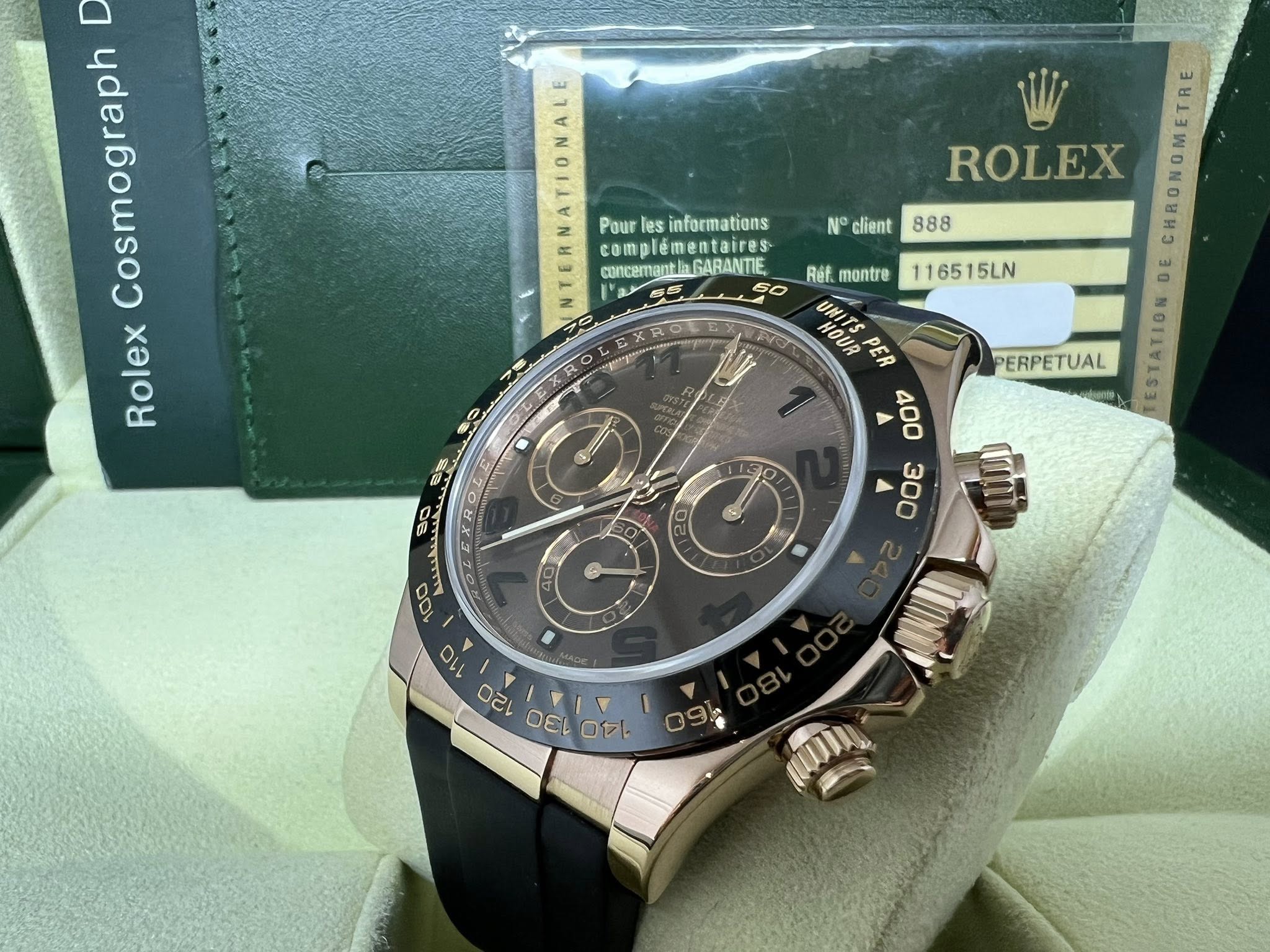 Rolex Daytona  全玫瑰金朱古力面 已換 RB 膠帶 116515LN 2013年錶 行貨 藍光