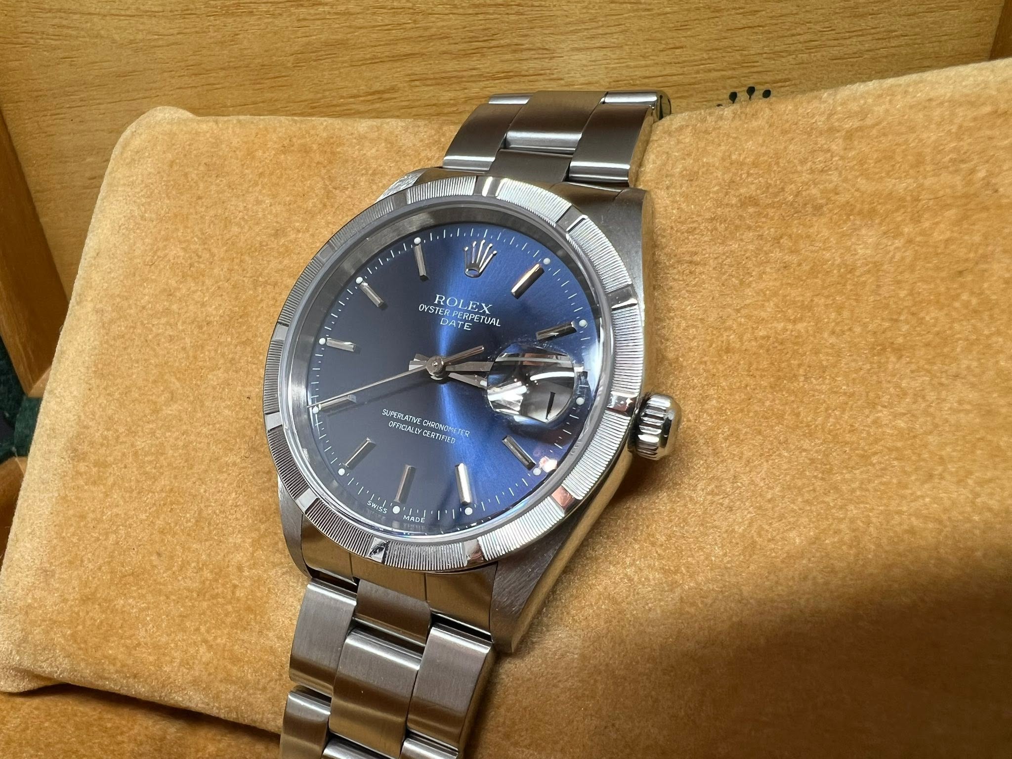Rolex OP Date 34mm 十三劃圈藍面 型號：15210 P series 淨錶