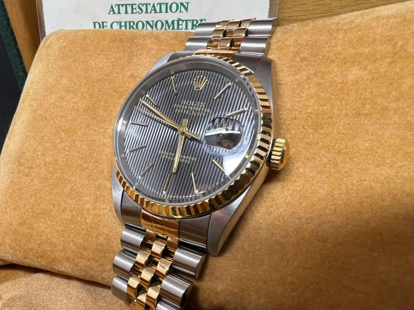 Rolex Datejust 36 金鋼黑布紋面 16233 W頭 密窿 出世紙