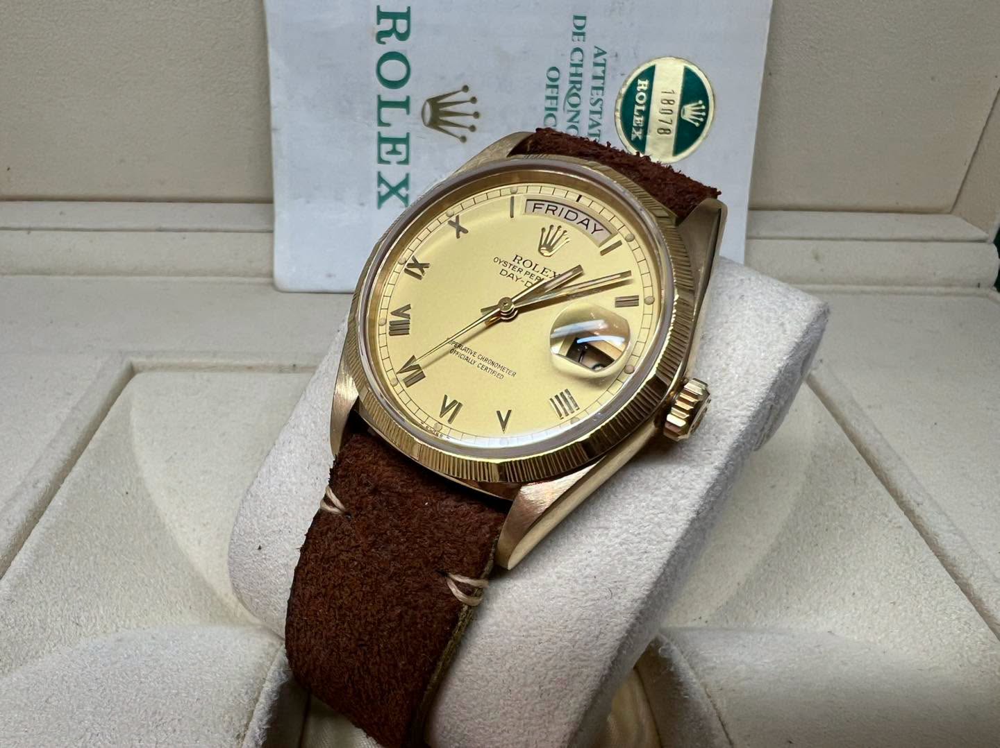 Rolex Daydate 36 Vintage 全金皮帶 18078 S/N: 97xxxxx 1988年 罕有出世紙
